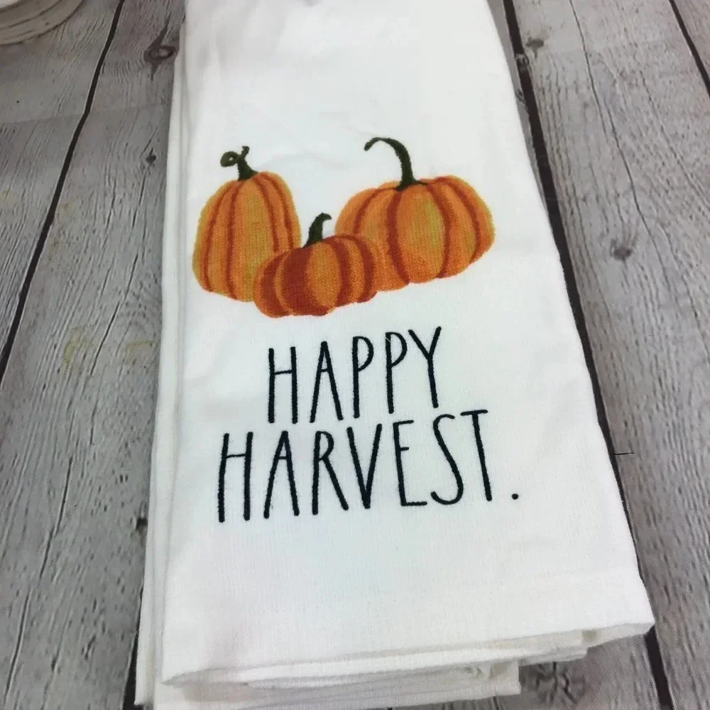 Rae Dunn happy harvest kitchen towels with pumpkins